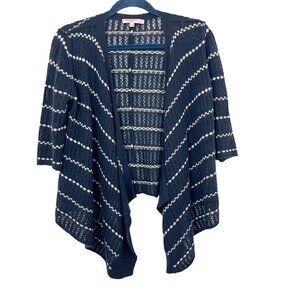 Calypso St. Barth Navy Blue & White Striped Pointelle Cashmere Cardigan Size XS